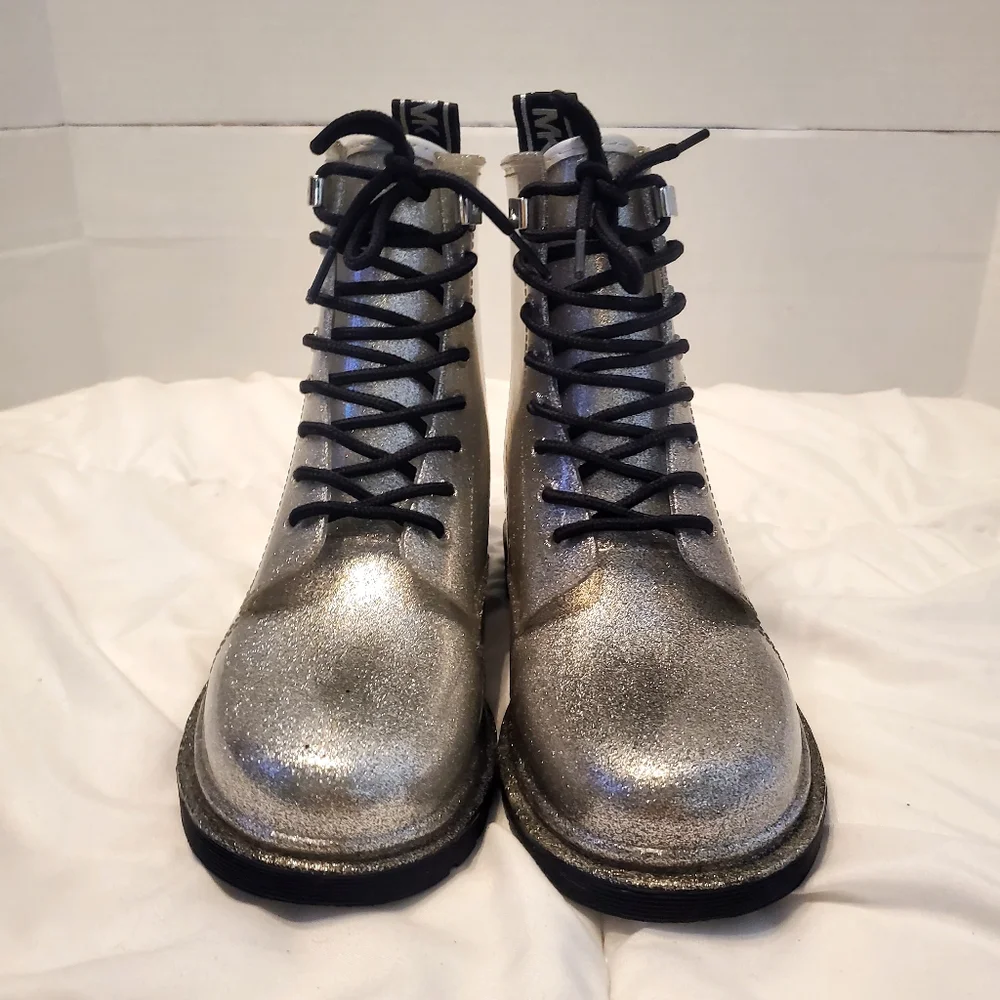 Silver MK Lace-Up Women's Rain Boots - Picture 4 of 5